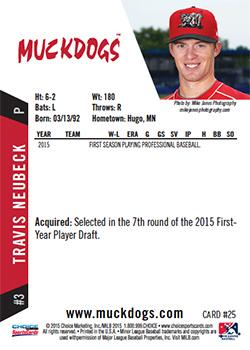 2015 Choice Batavia Muckdogs #25 Travis Neubeck Back