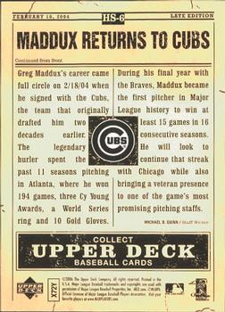 2006 Upper Deck First Pitch - Hot Stove Headlines #HS-6 Greg Maddux Back