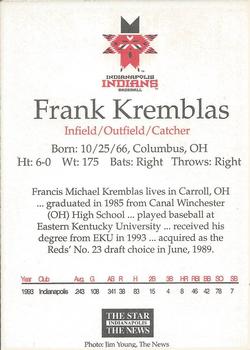 1994 Indianapolis Star & News Indianapolis Indians #NNO Frank Kremblas Back