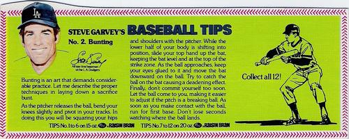 1979 Post Raisin Bran Steve Garvey's Baseball Tips #2 Bunting Front