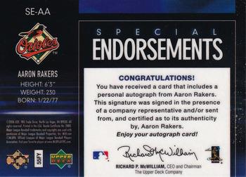 2006 Upper Deck Special F/X - Special Endorsements #SE-AA Aaron Rakers Back
