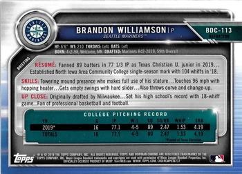 2019 Bowman Draft - Chrome Refractor #BDC-113 Brandon Williamson Back