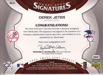 2006 Upper Deck Sweet Spot Update - Veteran Signatures Red Stitch Blue Ink #SS-DJ Derek Jeter Back