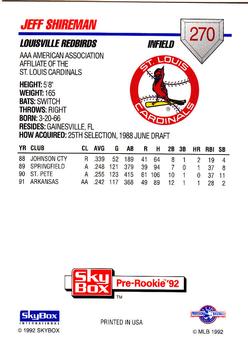 1992 SkyBox Team Sets AAA #270 Jeff Shireman Back