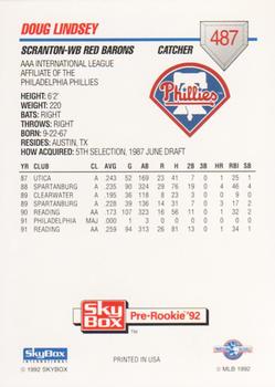 1992 SkyBox Team Sets AAA #487 Doug Lindsey Back