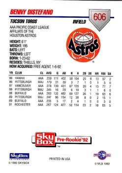 1992 SkyBox Team Sets AAA #606 Benny Distefano Back