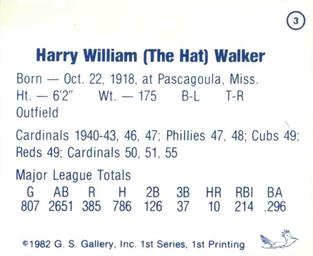 1982 G.S. Gallery All-Time Greats #3 Harry Walker Back