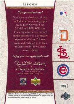 2006 Upper Deck Ultimate Collection - Legendary Ensemble Signatures #LES-GMW Tony Gwynn / Stan Musial / Billy Williams Back
