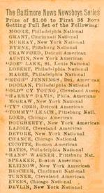 1911 Baltimore News Newsboys Series (M131) #NNO Hughie Jennings Back