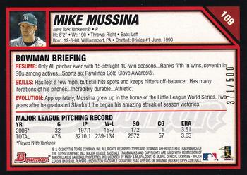 2007 Bowman - Blue #109 Mike Mussina Back