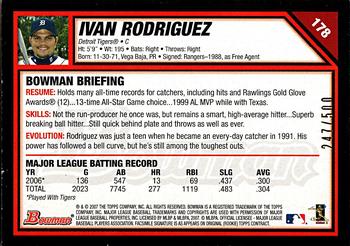 2007 Bowman - Blue #178 Ivan Rodriguez Back