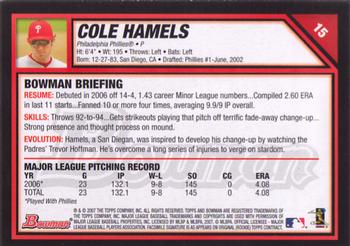 2007 Bowman - Gold #15 Cole Hamels Back