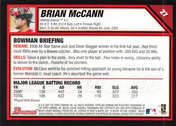 2007 Bowman - Gold #27 Brian McCann Back