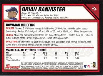 2007 Bowman - Gold #37 Brian Bannister Back