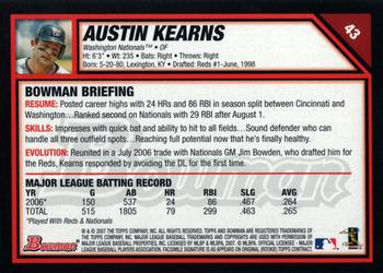 2007 Bowman - Gold #43 Austin Kearns Back