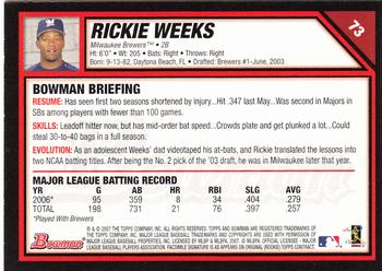 2007 Bowman - Gold #73 Rickie Weeks Back