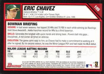 2007 Bowman - Gold #105 Eric Chavez Back