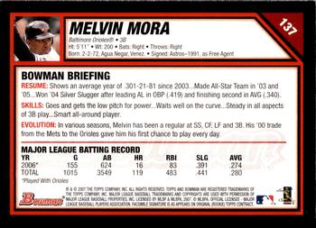 2007 Bowman - Gold #137 Melvin Mora Back