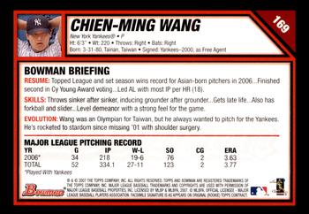 2007 Bowman - Gold #169 Chien-Ming Wang Back
