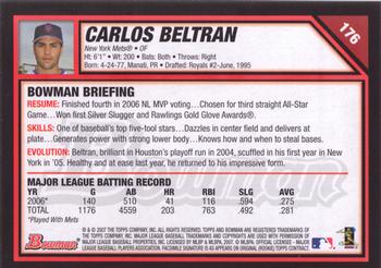 2007 Bowman - Gold #176 Carlos Beltran Back