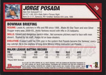 2007 Bowman - Orange #36 Jorge Posada Back