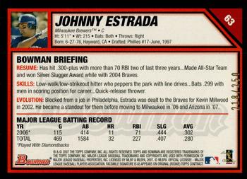 2007 Bowman - Orange #63 Johnny Estrada Back