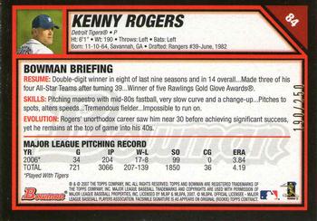 2007 Bowman - Orange #84 Kenny Rogers Back