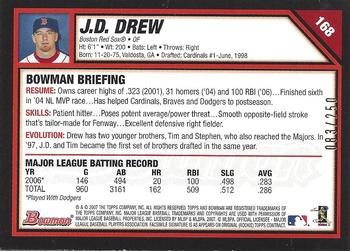 2007 Bowman - Orange #168 J.D. Drew Back