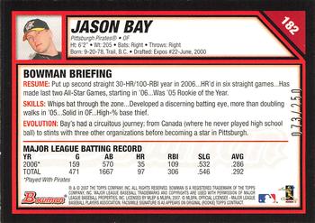 2007 Bowman - Orange #182 Jason Bay Back
