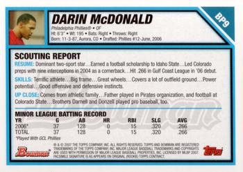 2007 Bowman - Prospects #BP9 Darin McDonald Back