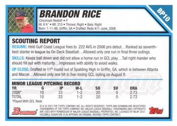 2007 Bowman - Prospects #BP10 Brandon Rice Back