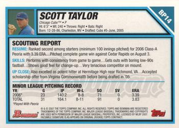 2007 Bowman - Prospects #BP14 Scott Taylor Back