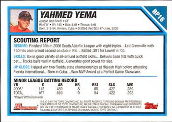 2007 Bowman - Prospects #BP16 Yahmed Yema Back