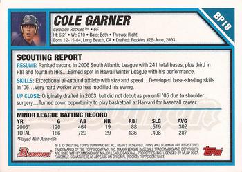 2007 Bowman - Prospects #BP18 Cole Garner Back