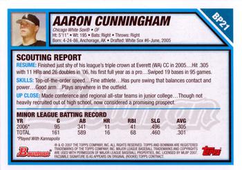 2007 Bowman - Prospects #BP21 Aaron Cunningham Back