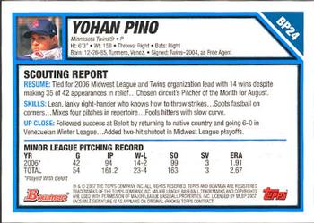 2007 Bowman - Prospects #BP24 Yohan Pino Back