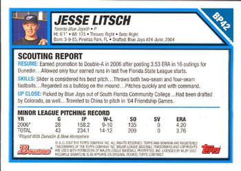 2007 Bowman - Prospects #BP42 Jesse Litsch Back