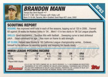 2007 Bowman - Prospects #BP63 Brandon Mann Back