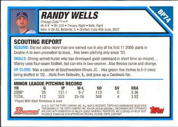 2007 Bowman - Prospects #BP74 Randy Wells Back
