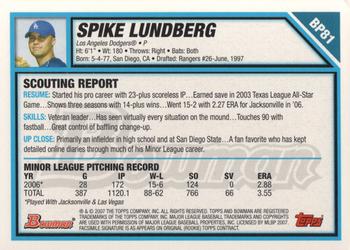 2007 Bowman - Prospects #BP81 Spike Lundberg Back