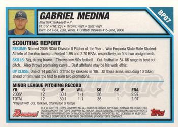 2007 Bowman - Prospects #BP87 Gabriel Medina Back