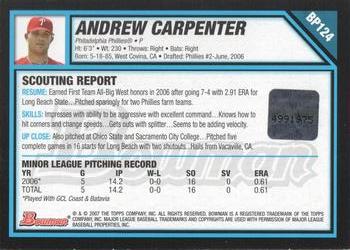 2007 Bowman - Prospects #BP124 Andrew Carpenter Back