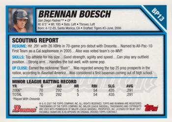 2007 Bowman - Prospects #BP13 Brennan Boesch Back