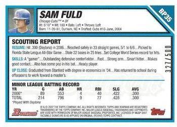 2007 Bowman - Prospects Blue #BP35 Sam Fuld Back