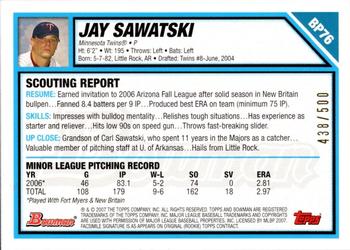 2007 Bowman - Prospects Blue #BP76 Jay Sawatski Back