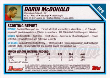 2007 Bowman - Prospects Gold #BP9 Darin McDonald Back