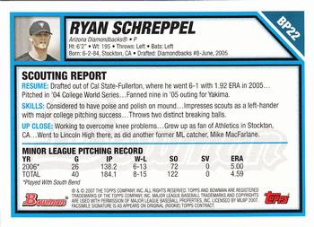 2007 Bowman - Prospects Gold #BP22 Ryan Schreppel Back