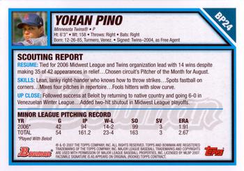 2007 Bowman - Prospects Gold #BP24 Yohan Pino Back