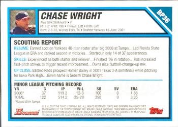 2007 Bowman - Prospects Gold #BP36 Chase Wright Back