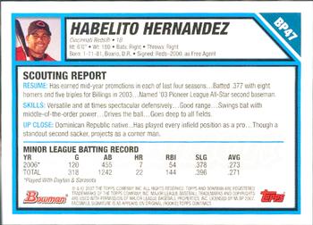 2007 Bowman - Prospects Gold #BP47 Habelito Hernandez Back